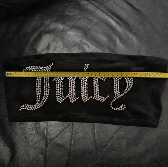 Juicy Couture Black Velour Tube Crystal Stud Preppy Embroidery Stretchy Sz S/M - Picture 4 of 8